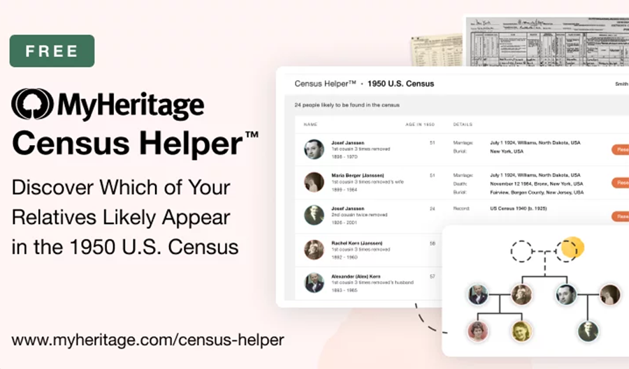 Census Helper™ Launched by MyHeritage to Help Identify US 1950 Census Targets