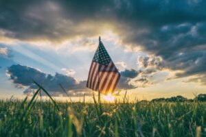 flag of USA on grass field
