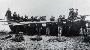 Post card image from cica 1890's of the Sheringham lifeboat Augusta and her Crew